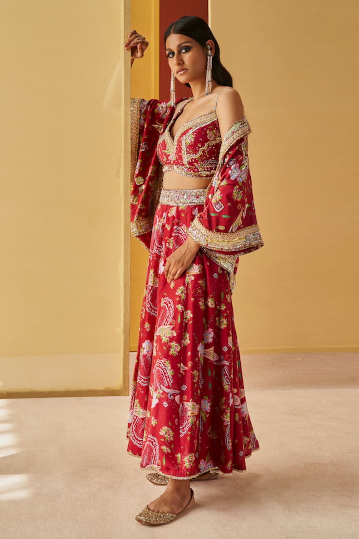 Priyanka Singh Floral Print & Embroidered Shrug Sharara Set