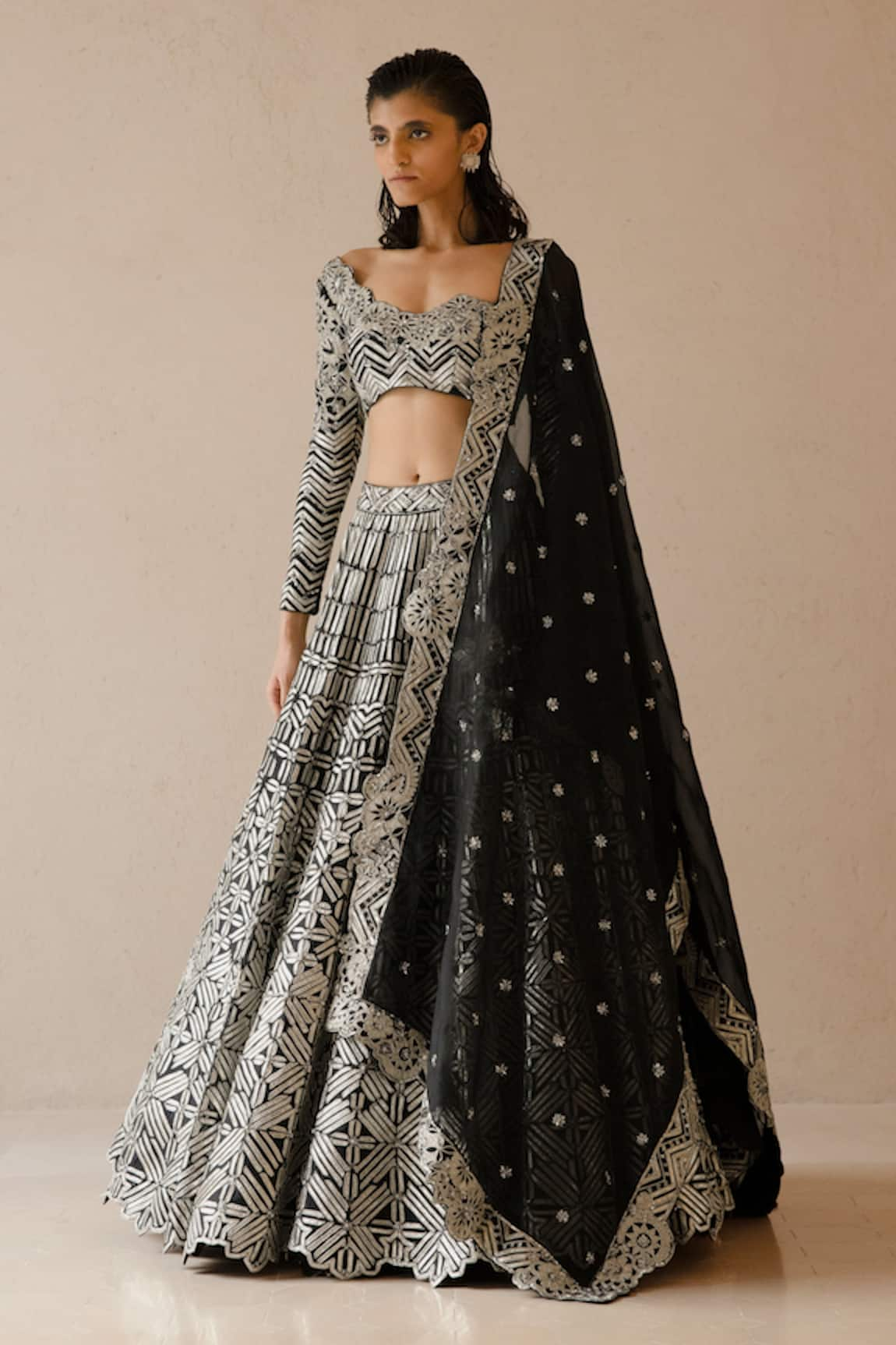 VARUN NIDHIKA Bidri Embroidered Lehenga Set