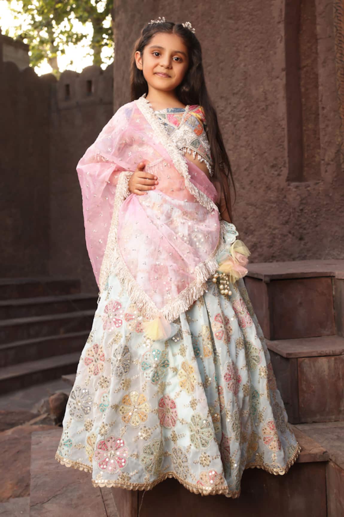 Fayon Kids Floral Embroidered Lehenga Set 