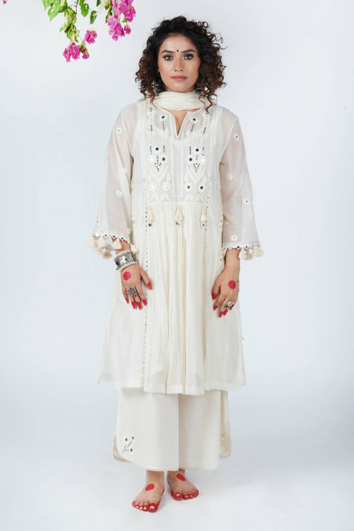 Jyoti Bansal Noor Floral Embroidered Gathered Tunic Culottes Set 