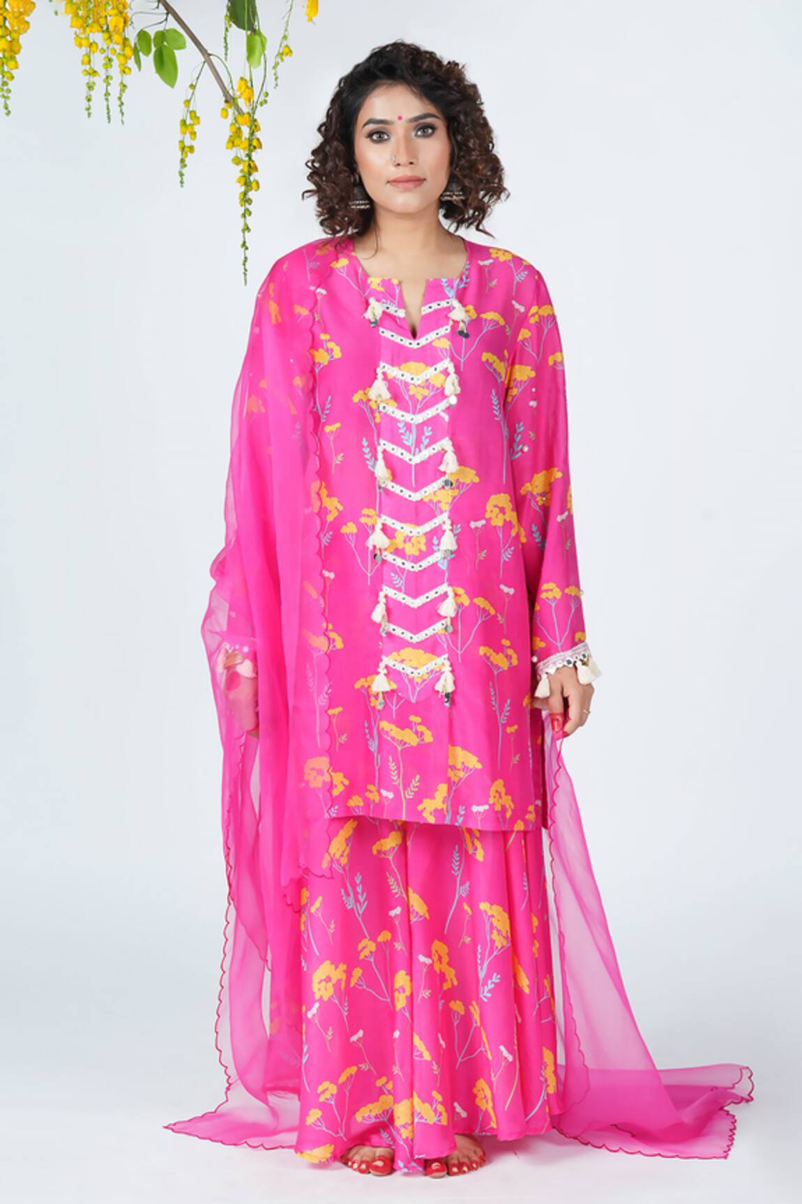 Jyoti Bansal Gulbano Chanderi Floral Print Kurta Sharara Set 