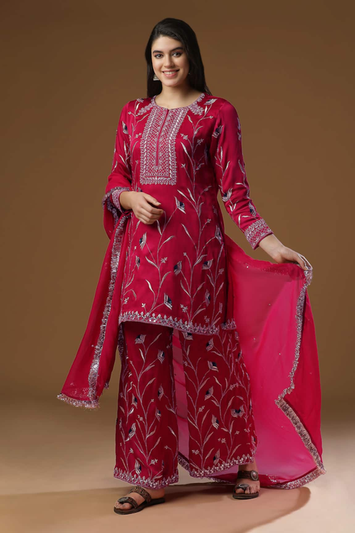 AHLAM Floral Embroidered Kurta Palazzo Set