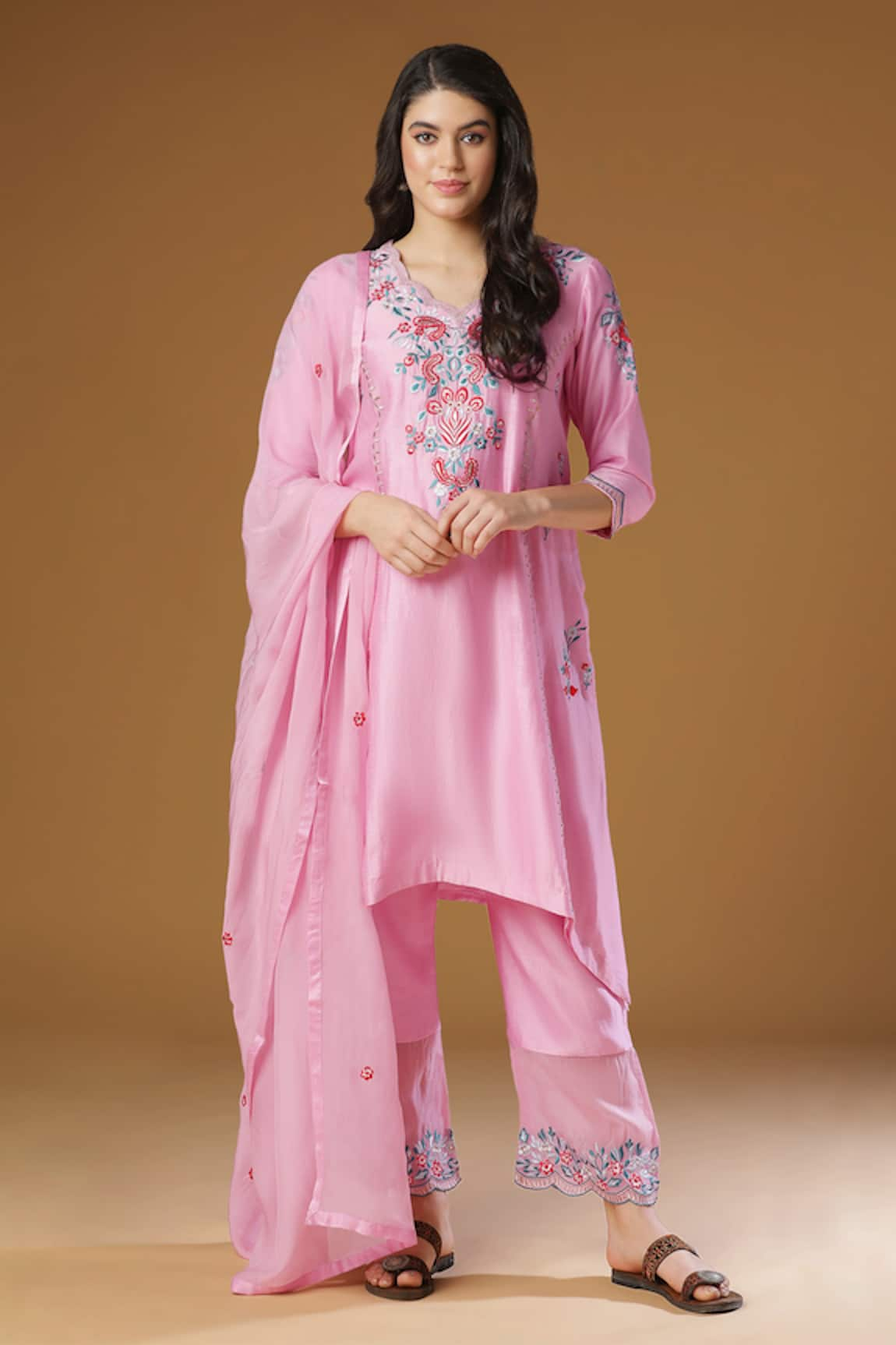 AHLAM Chanderi Silk Resham Embroidered Kurta Set