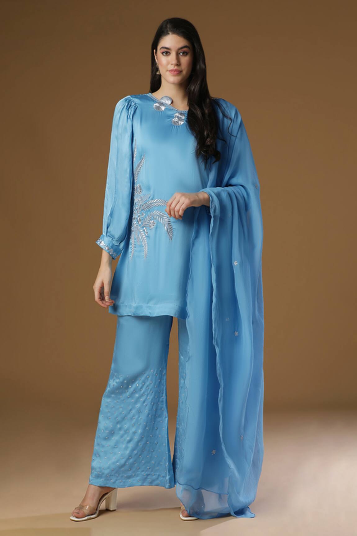 AHLAM Organza Silk Embroidered Kurta Set