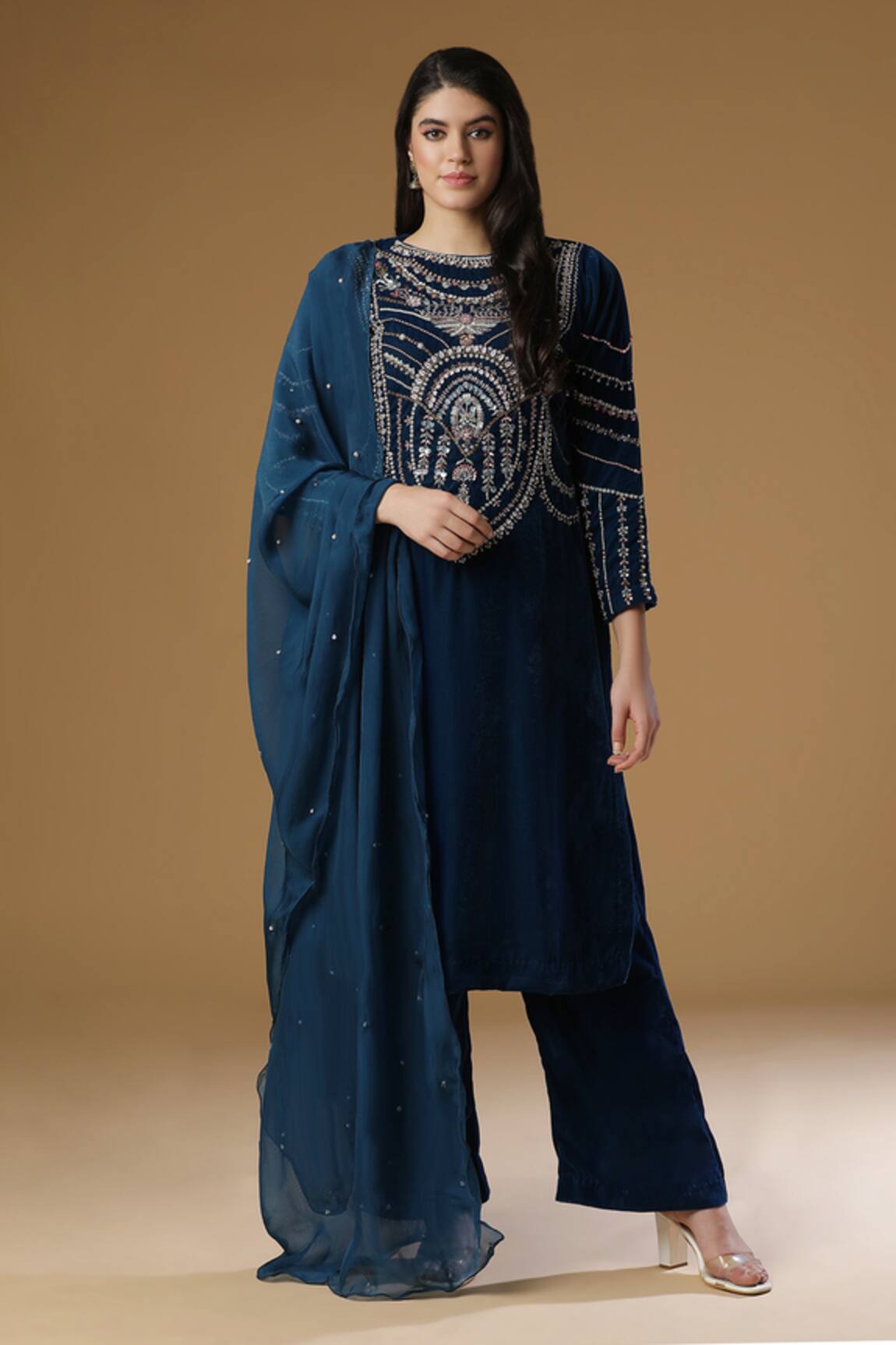 AHLAM Velvet Silk Embroidered Kurta Set