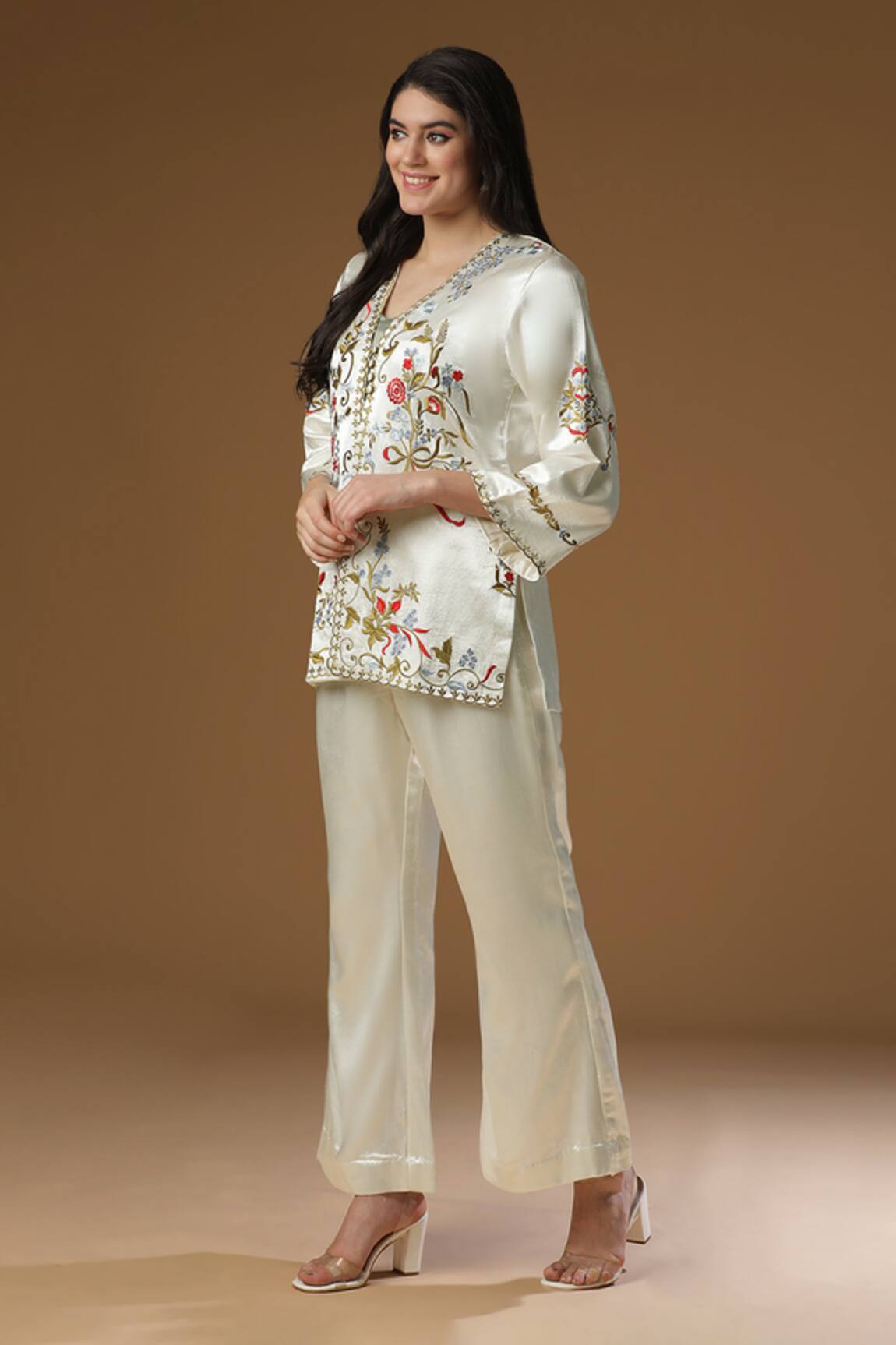 AHLAM Floral Embroidered Jacket & Pant Set