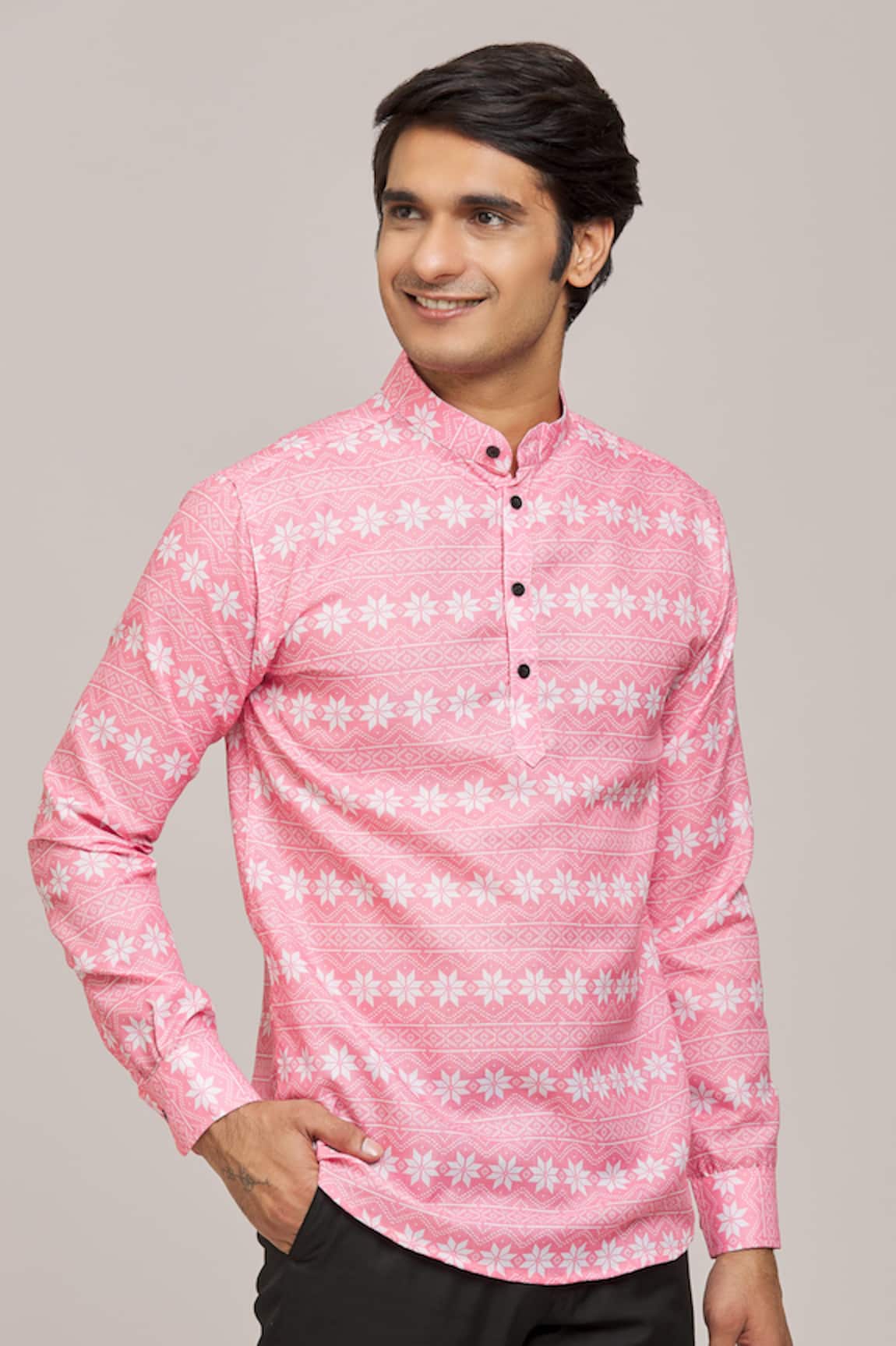 Arihant Rai Sinha Cotton Printed Mandarin Collar Shirt