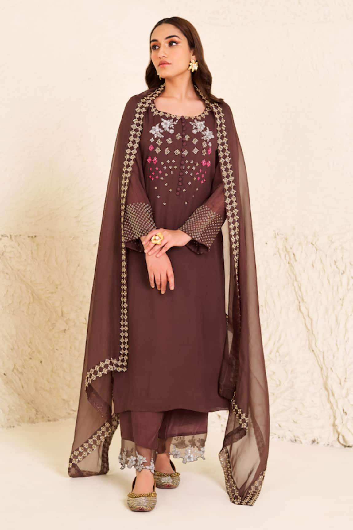 Radha Sharma Hand Embroidered Yoke Straight Kurta Set