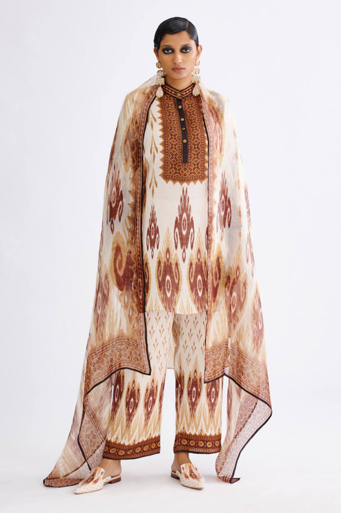 Rajdeep Ranawat Caramel Abstract Printed Kota Silk Dupatta 