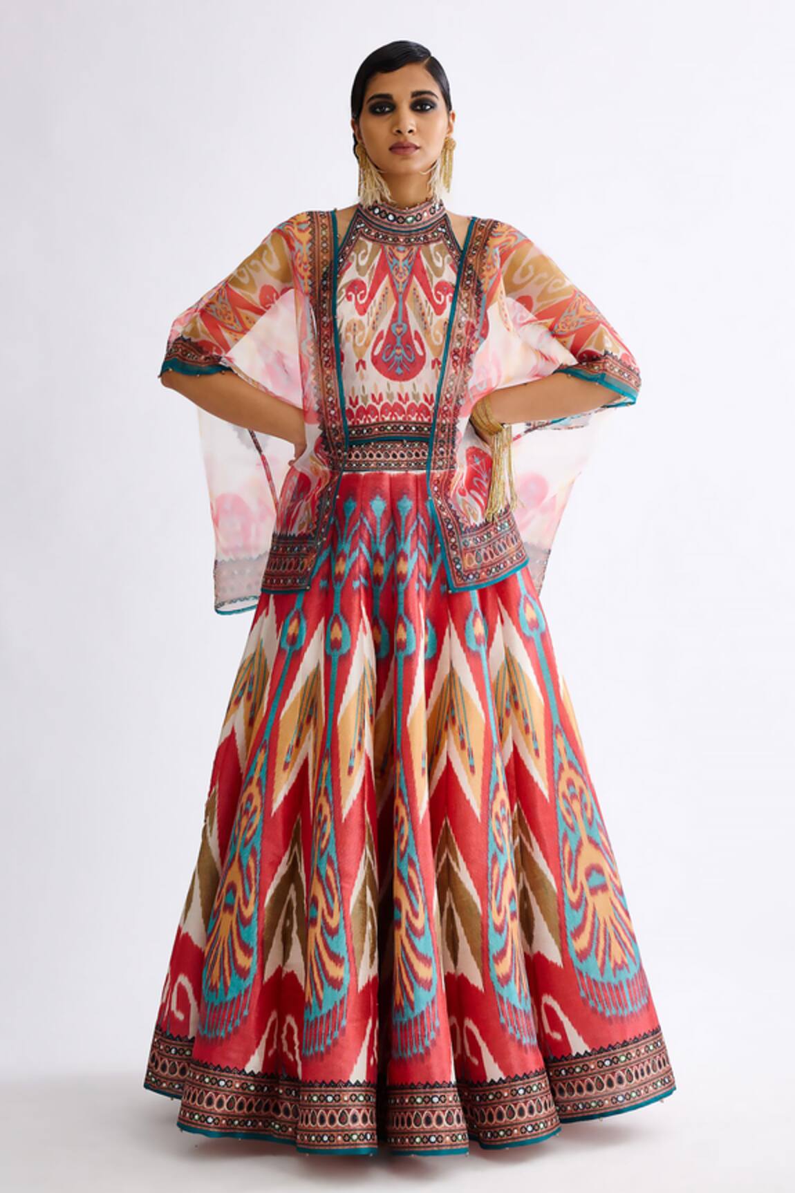 Rajdeep Ranawat Leela Abstract Print Lehenga & Cape Set 