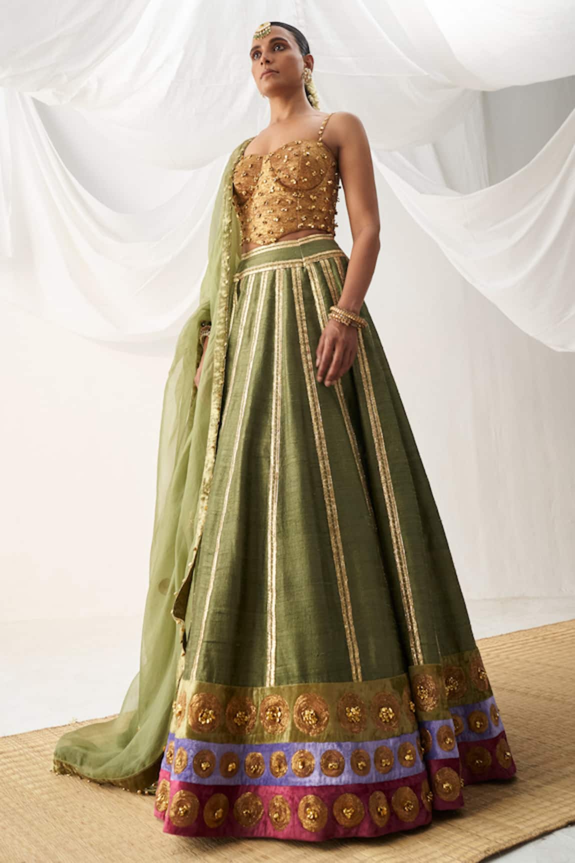 Itrh Gota Striped Lehenga & Corset Set