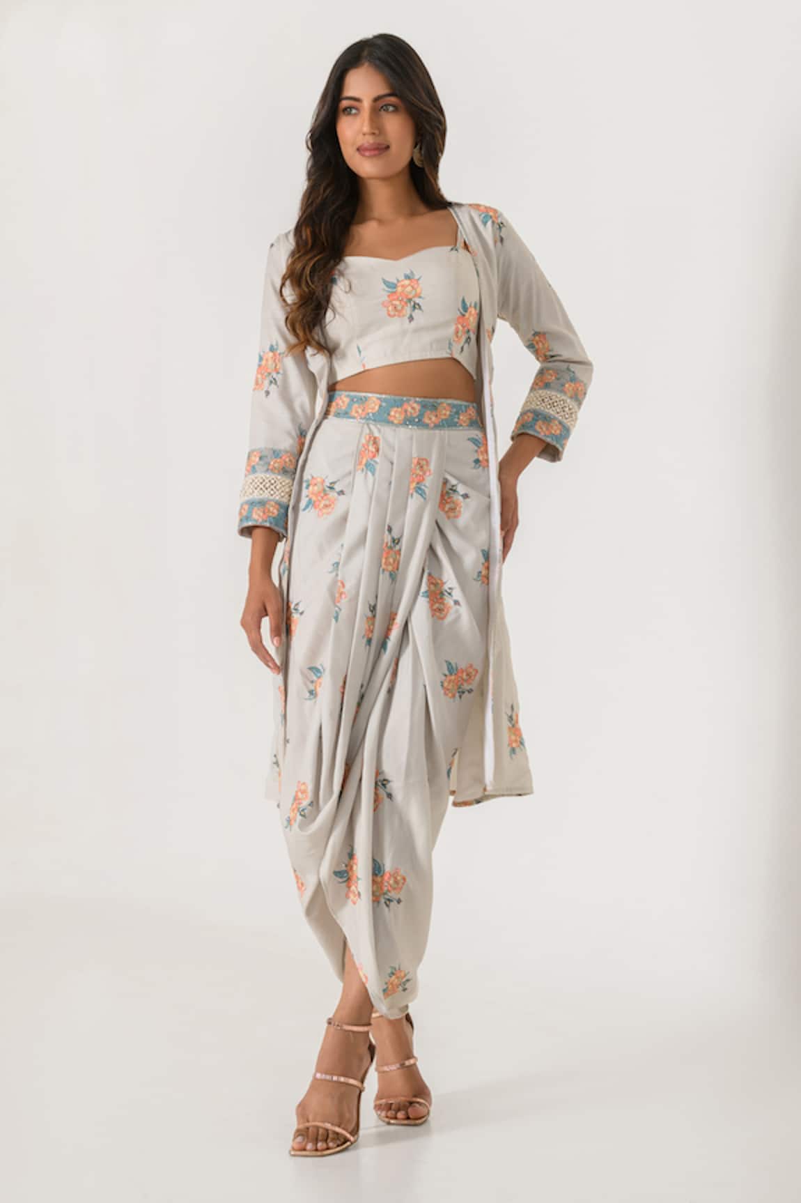 Pasha India Floral Pattern Cape Lungi Skirt Set