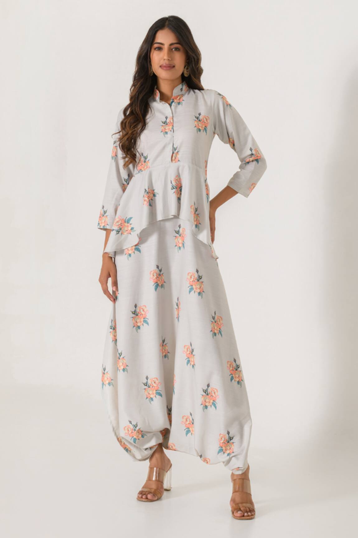 Pasha India Floral Print Peplum Dhoti Jumpsuit
