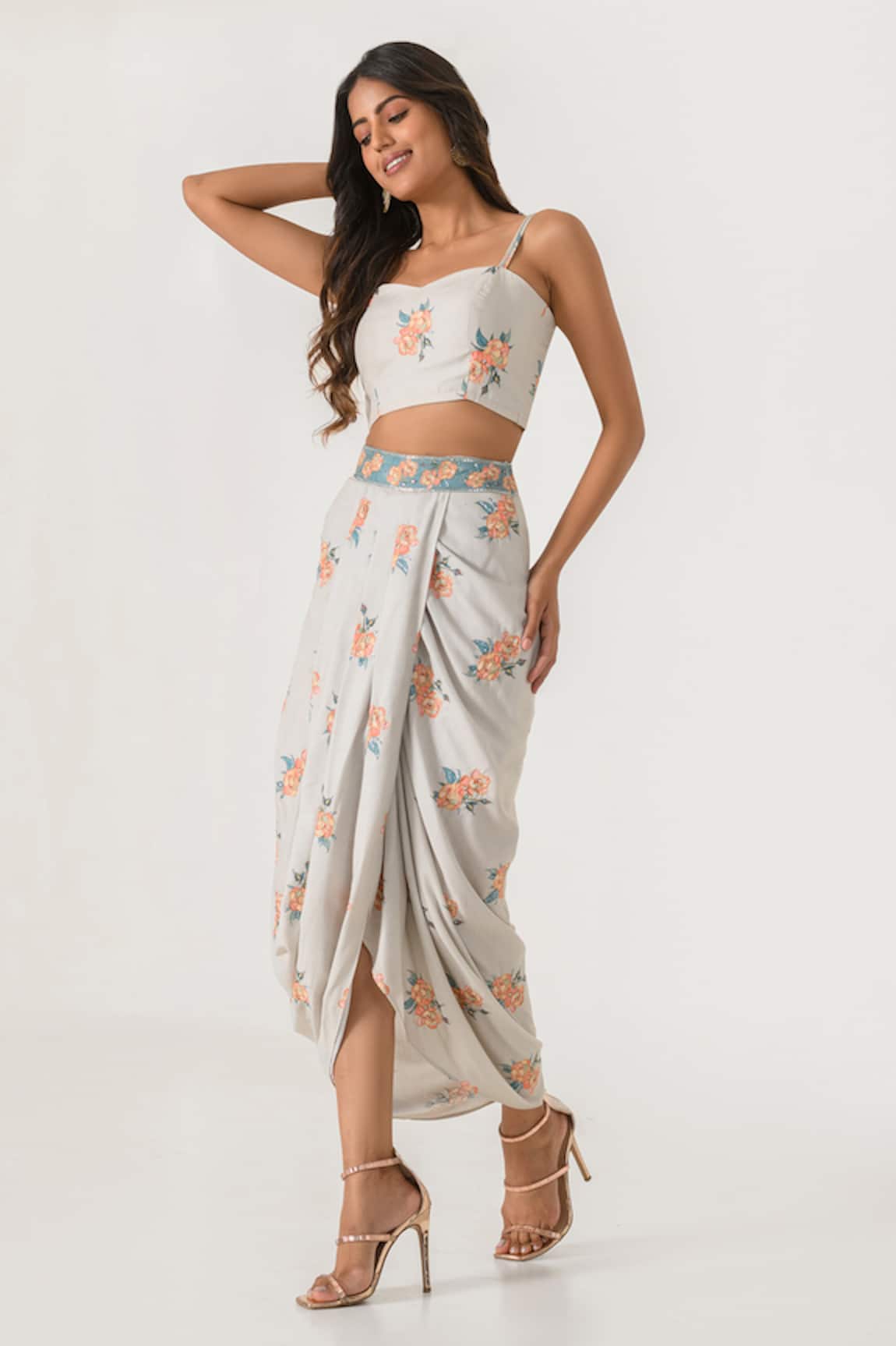 Pasha India Floral Print Bralette & Lungi Skirt Set
