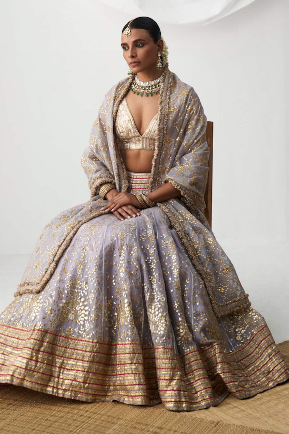 Itrh Floral Pattern Gota Embroidered Bridal Lehenga Set