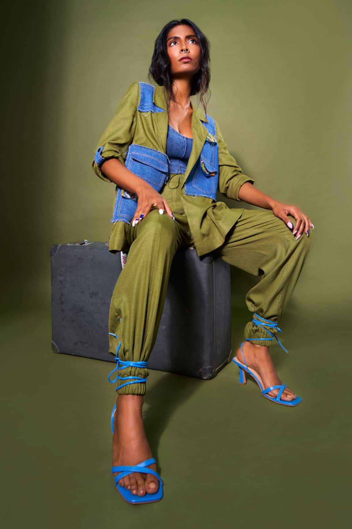 Style Junkiie Olive Beaded Jogger Pants