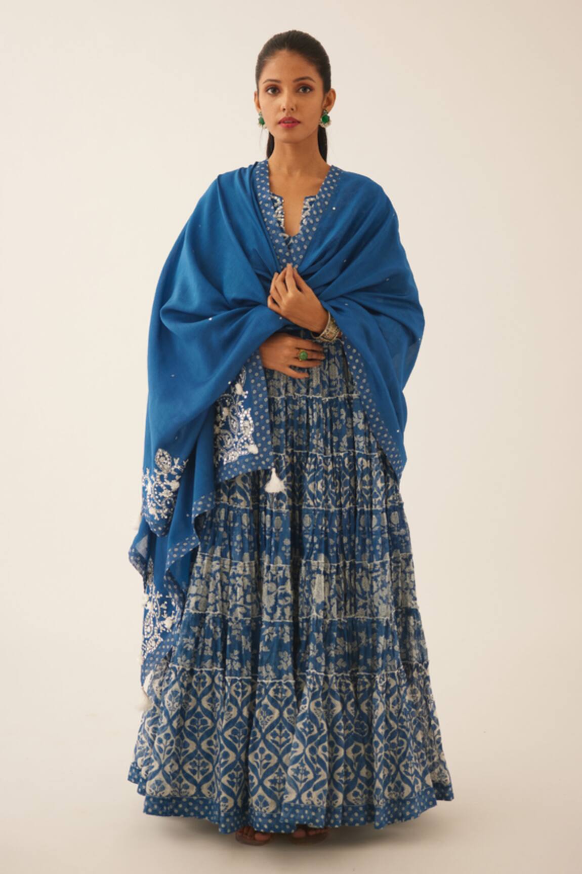 Kora Floral Hand Block Print Anarkali Set