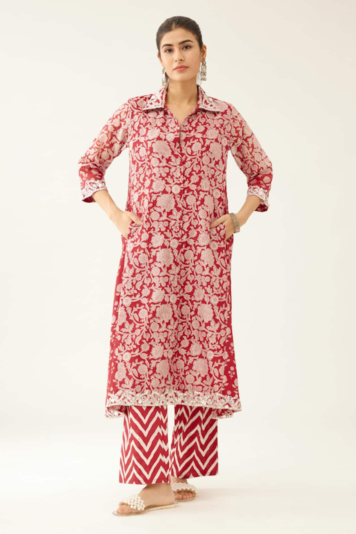 Kora Silk Chanderi Floral Print Kurta & Pant Set