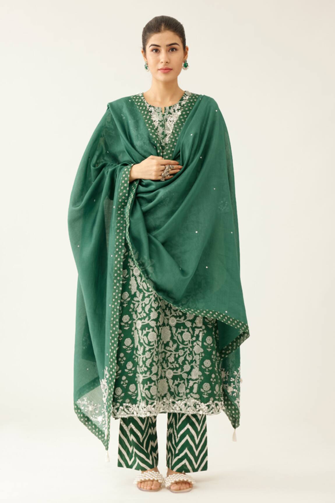 Kora Botanical Hand Block Print Straight Kurta Set