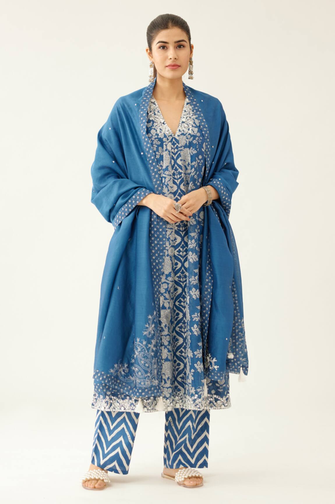 Kora Flower & Mughal Print Kurta Set