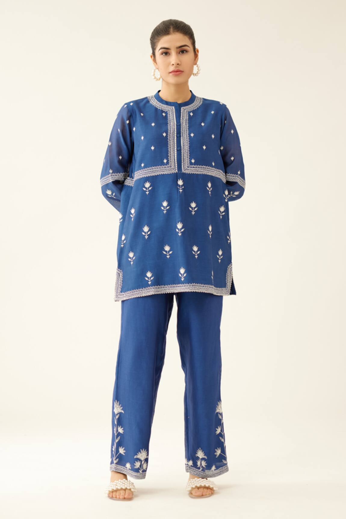 Kora Silk Chanderi Embroidered Kurta & Pant Set