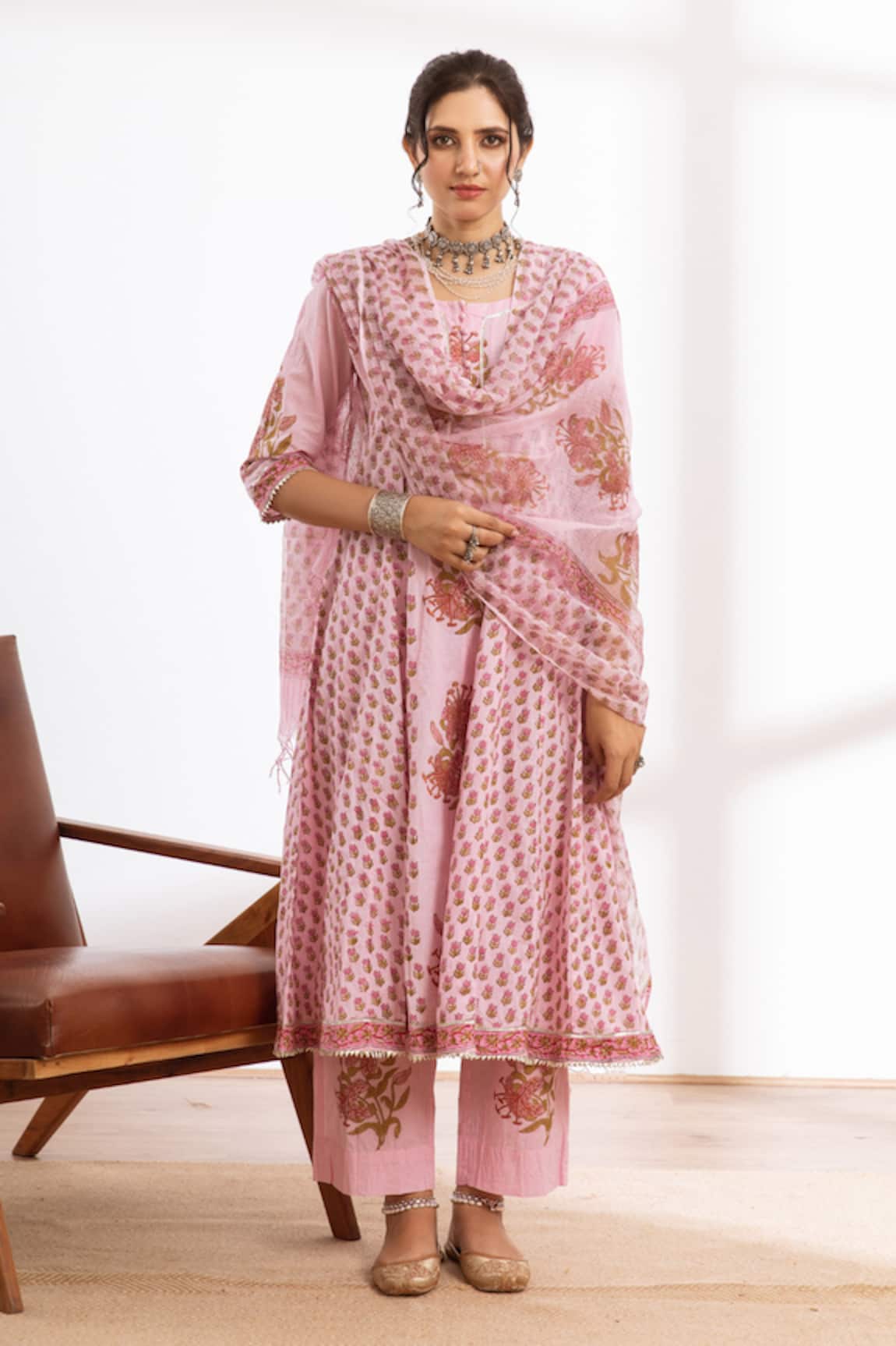 Maison Shefali Hand Block Print Kalidar Kurta Pant Set