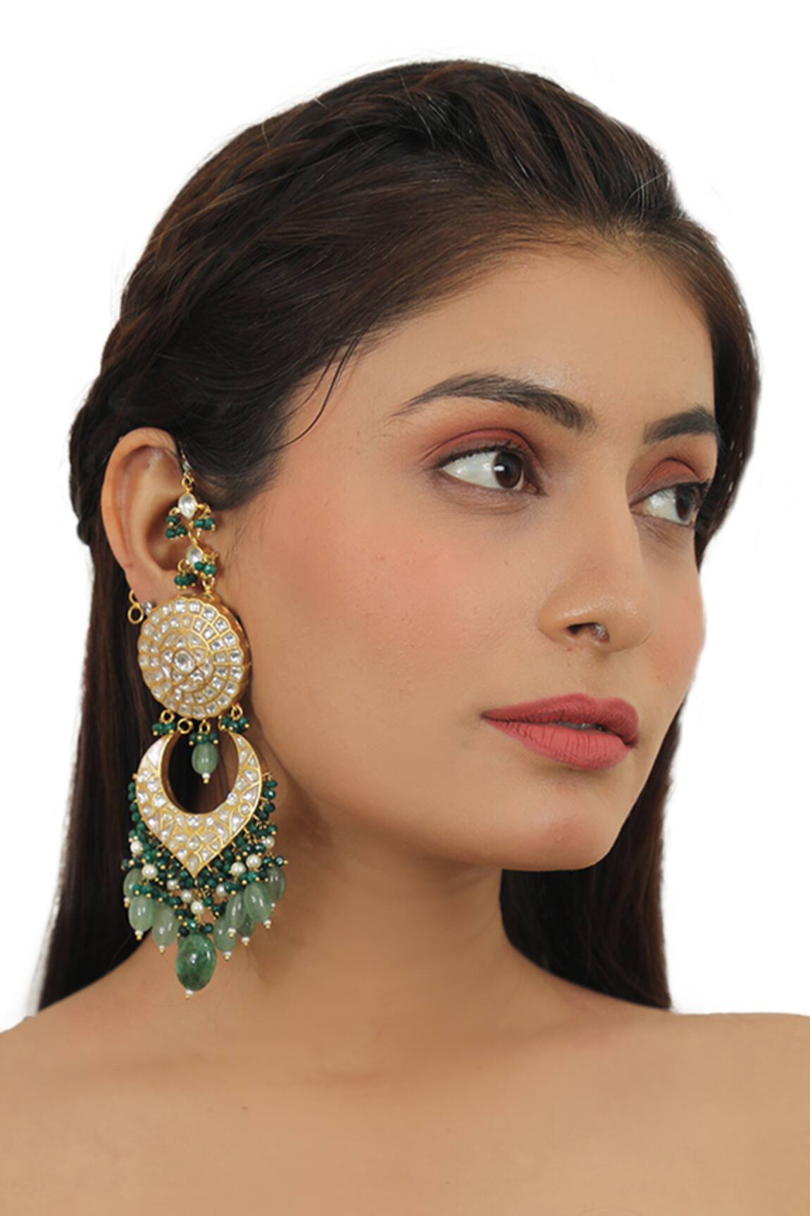 Riana Jewellery Stone Embellished Chandelier Earrings 