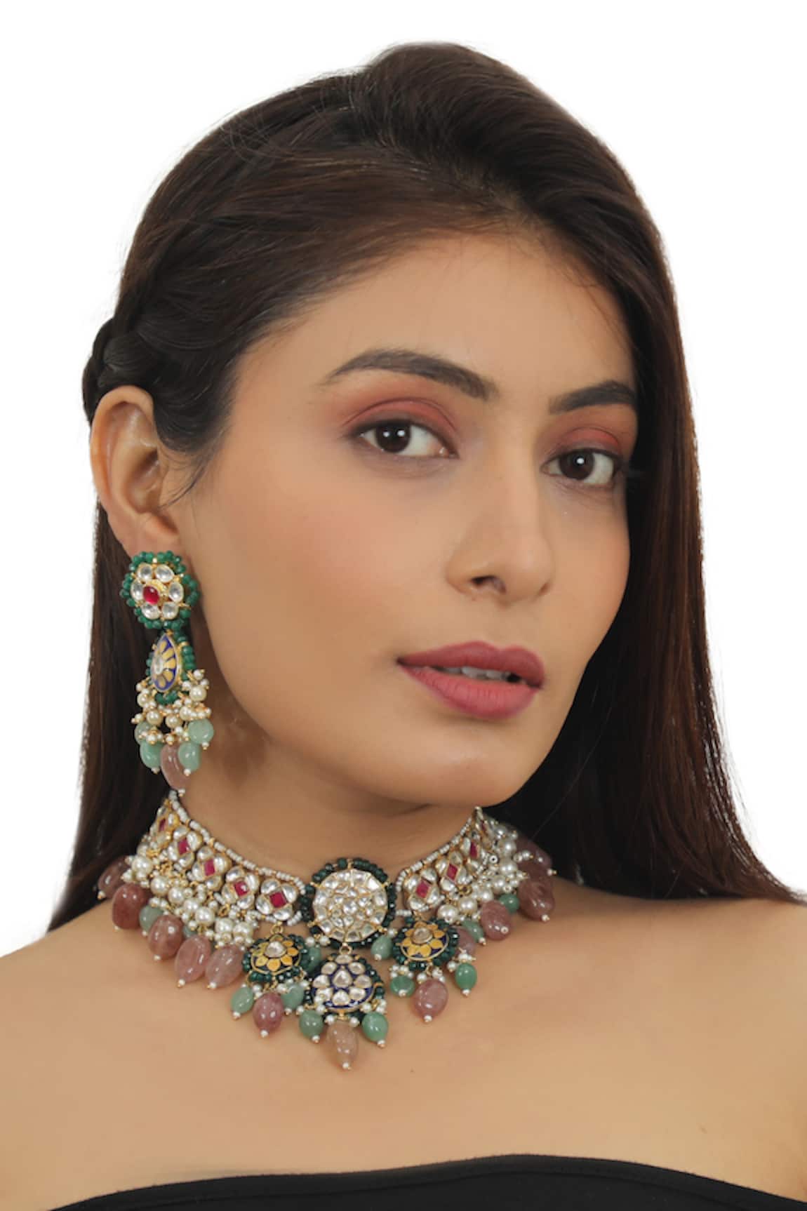 Riana Jewellery Stone Studded Necklace Set