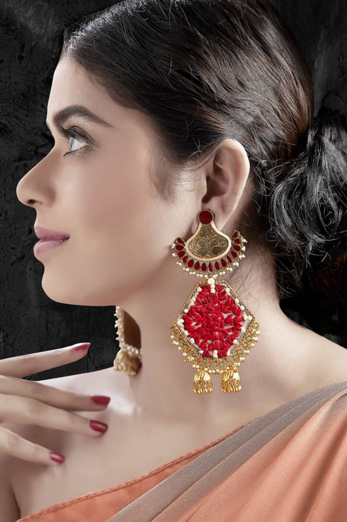 Tizora Embroidered Jhumka Danglers