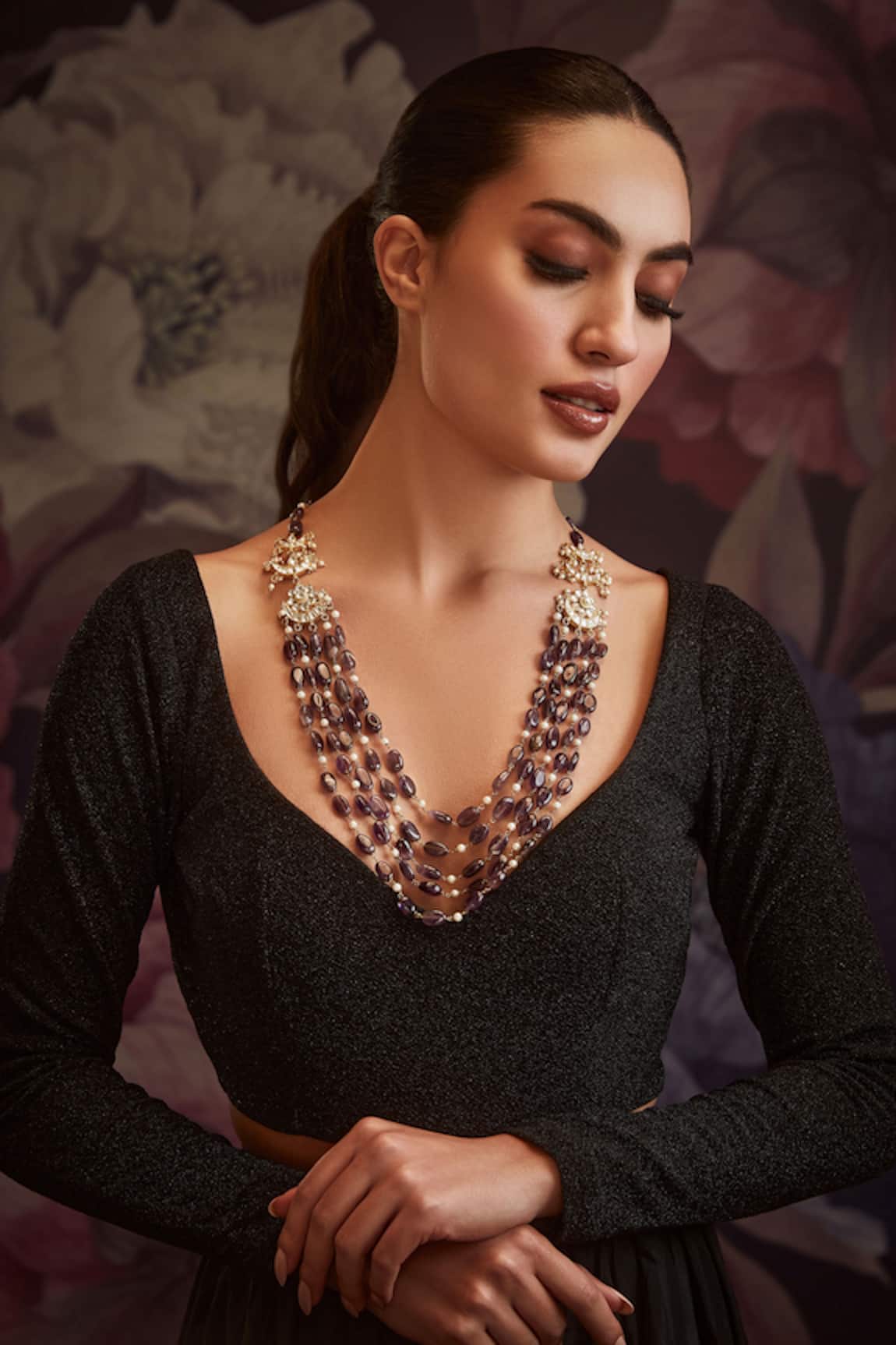 Paisley Pop Amethyst Polki Layered Contemporary Necklace