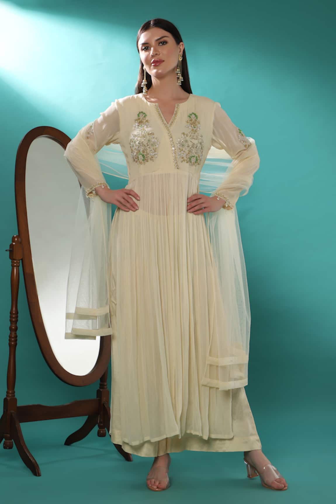 Bha Sha Embroidered Anarkali Pant Set 