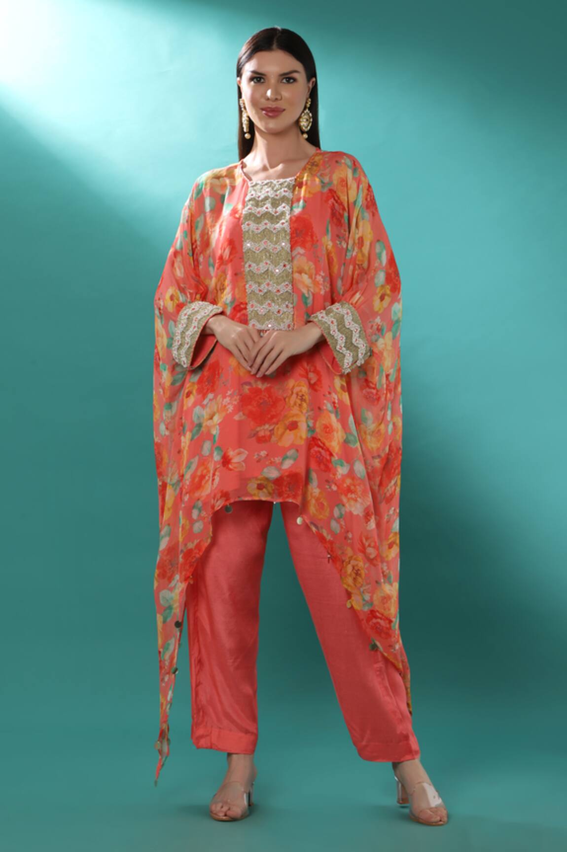 Bha Sha Cuff Embroidered Kaftan & Pant Set 
