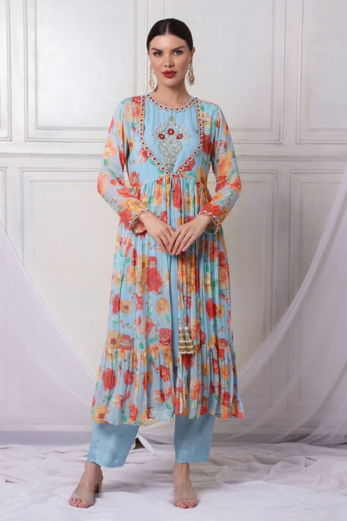 Bha Sha Floral Print Jacket & Pant Set 