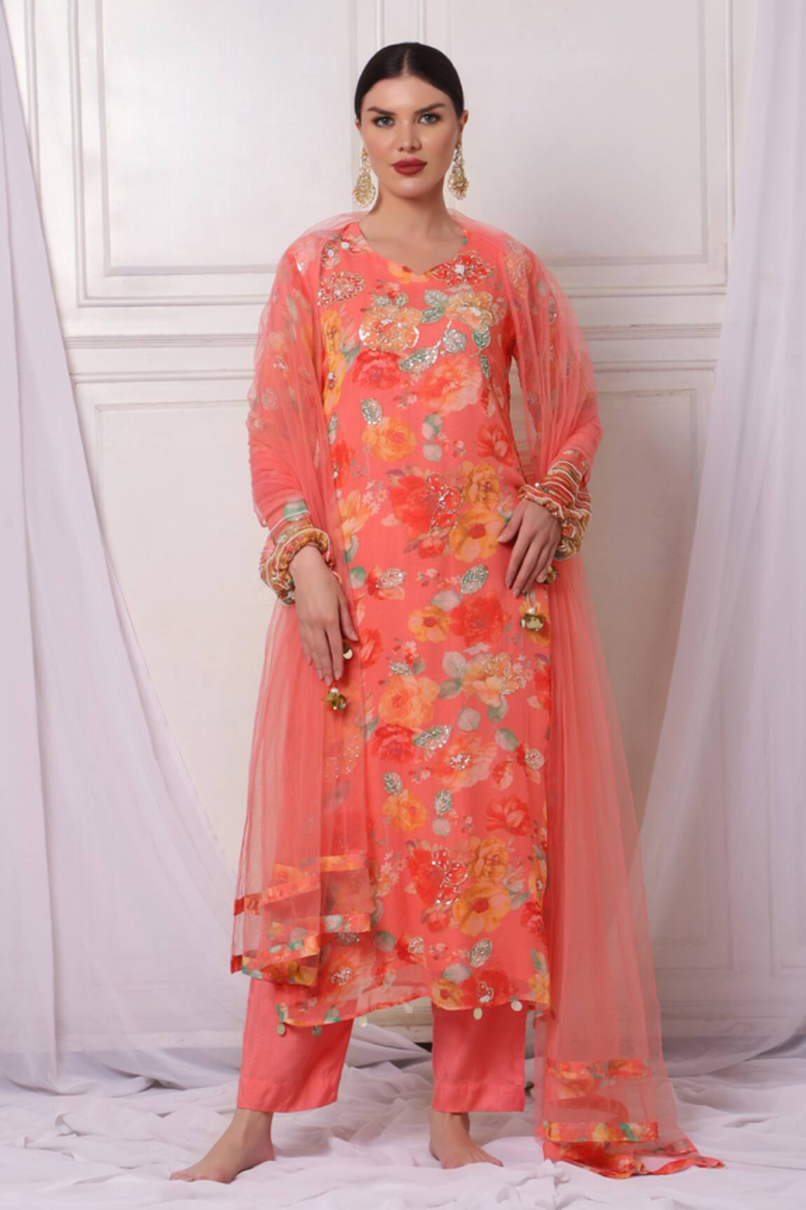 Bha Sha Floral Print Kurta Pant Set 