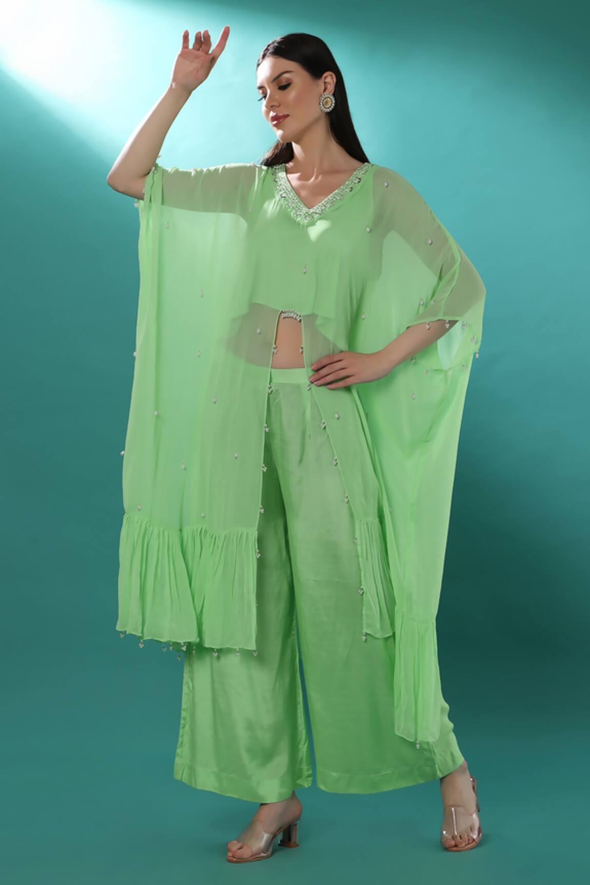 Bha Sha Mirror & Resham Embroidered Kaftan Pant Set 