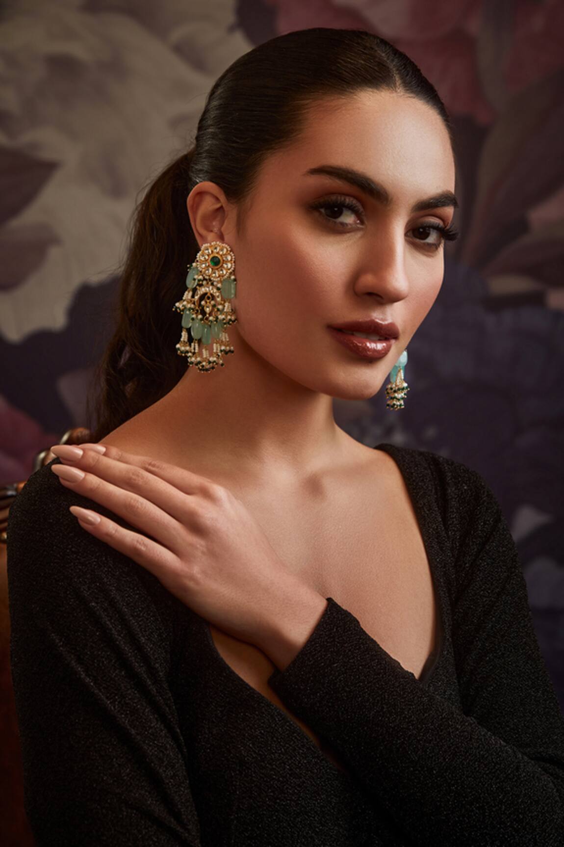 Paisley Pop Mint Kundan Pearl Danglers & Drops