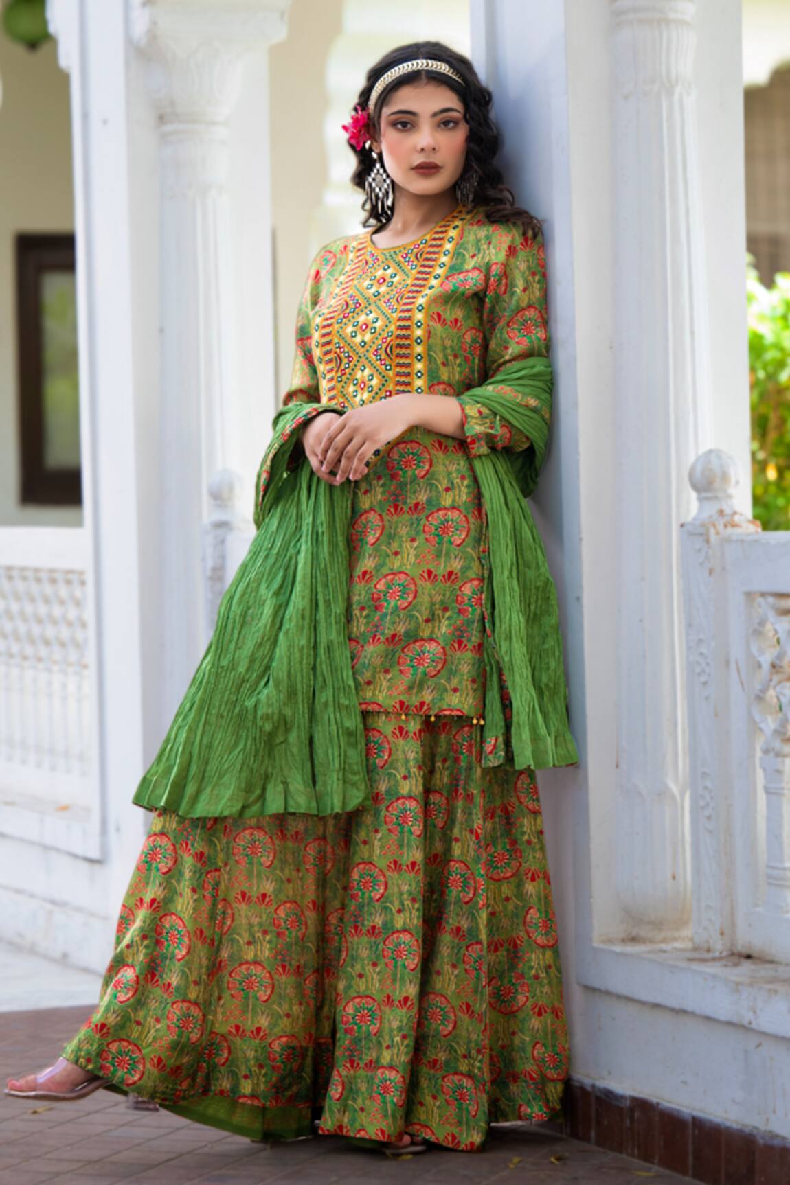Bairaas Floret Print Kurta Sharara Set
