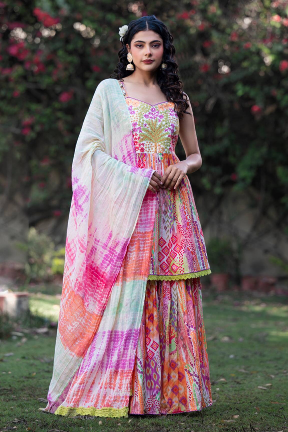 Bairaas Printed & Embroidered Kurta Sharara Set