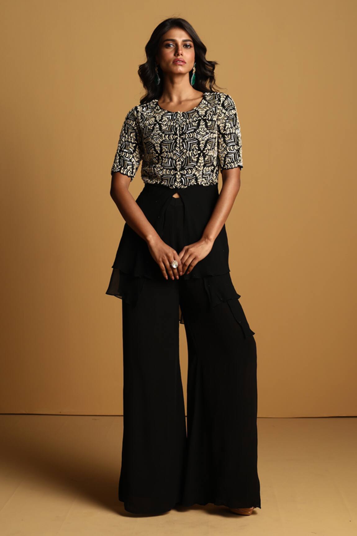 28 Threads Embroidered Layered Top & Pant Set