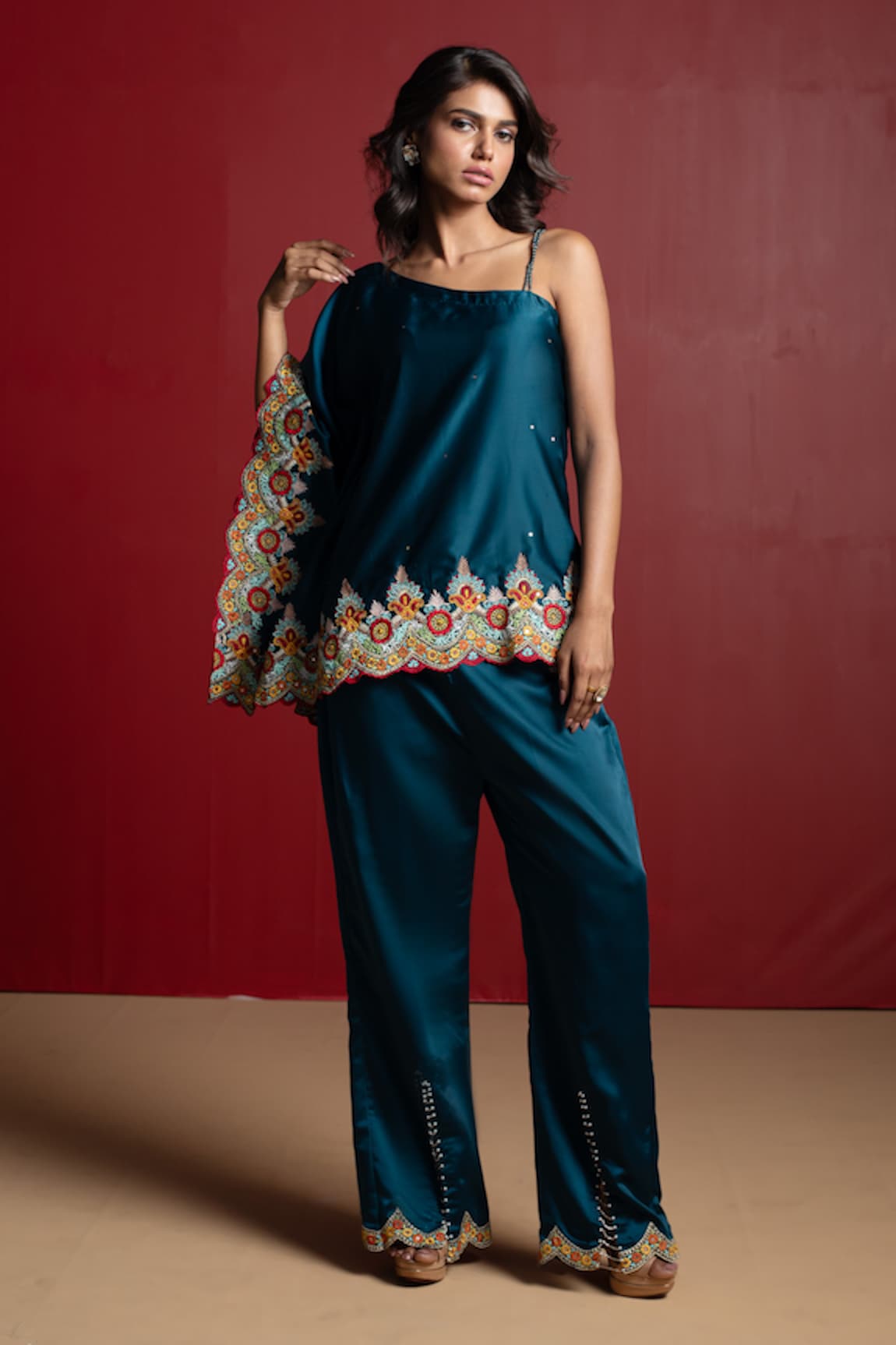 28 Threads Border Embroidered Top & Pant Set