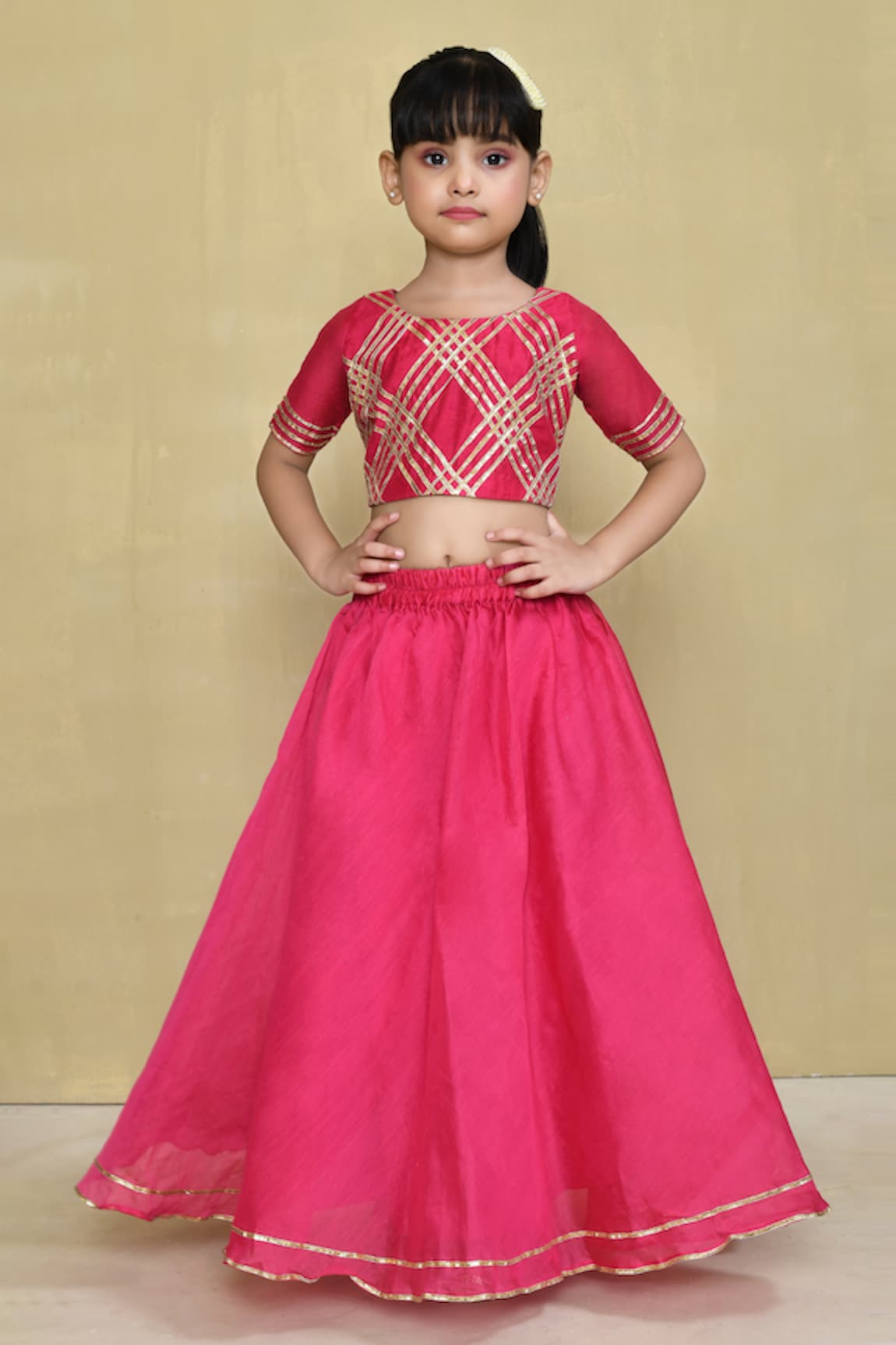 Banana Bee Gota Embellished Blouse With Lehenga