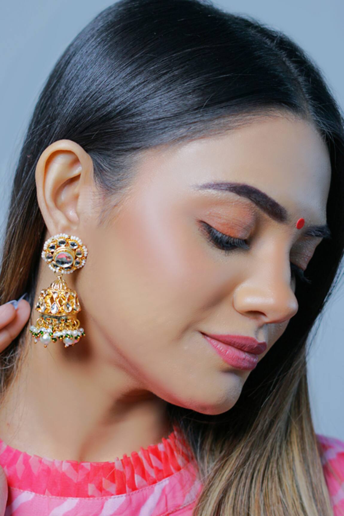 Namasya Kundan Carved Jhumkas