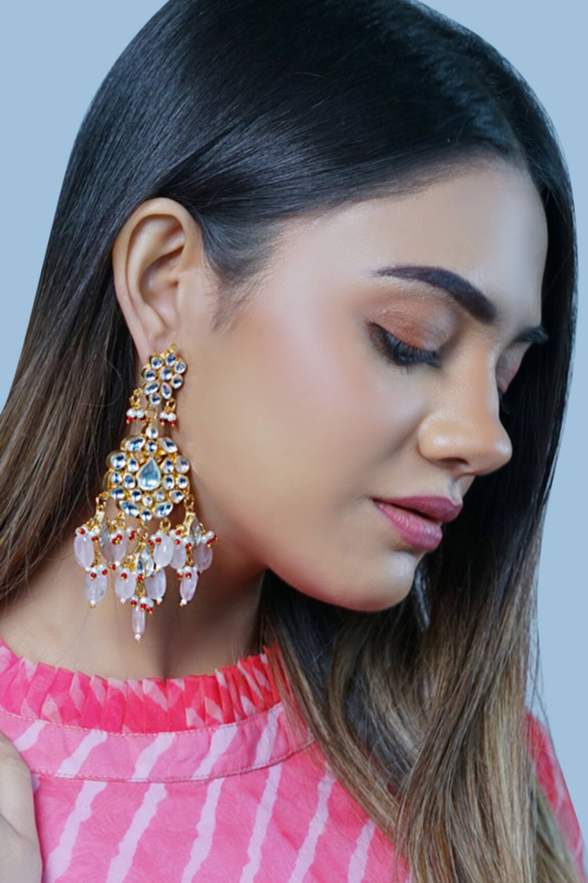 Namasya Kundan Stone Chandbali Earrings
