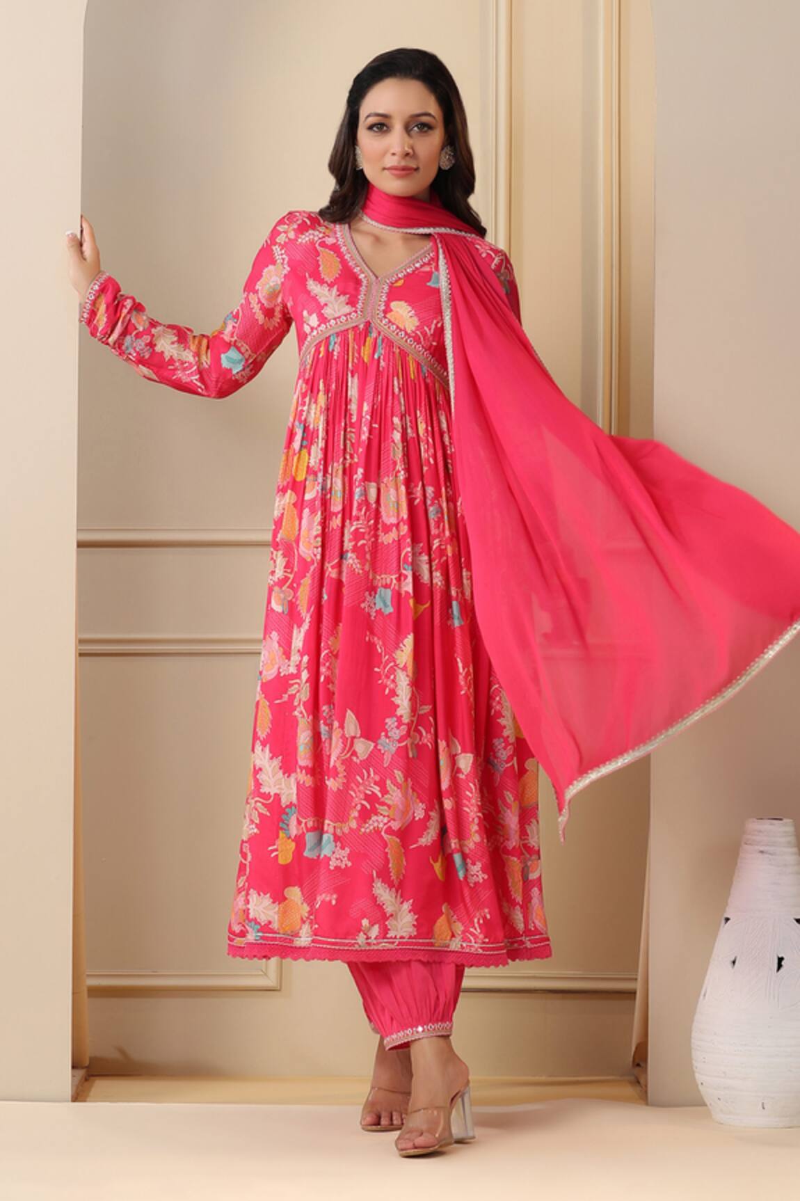 Bairaas Flower Bloom Print Anarkali Pant Set