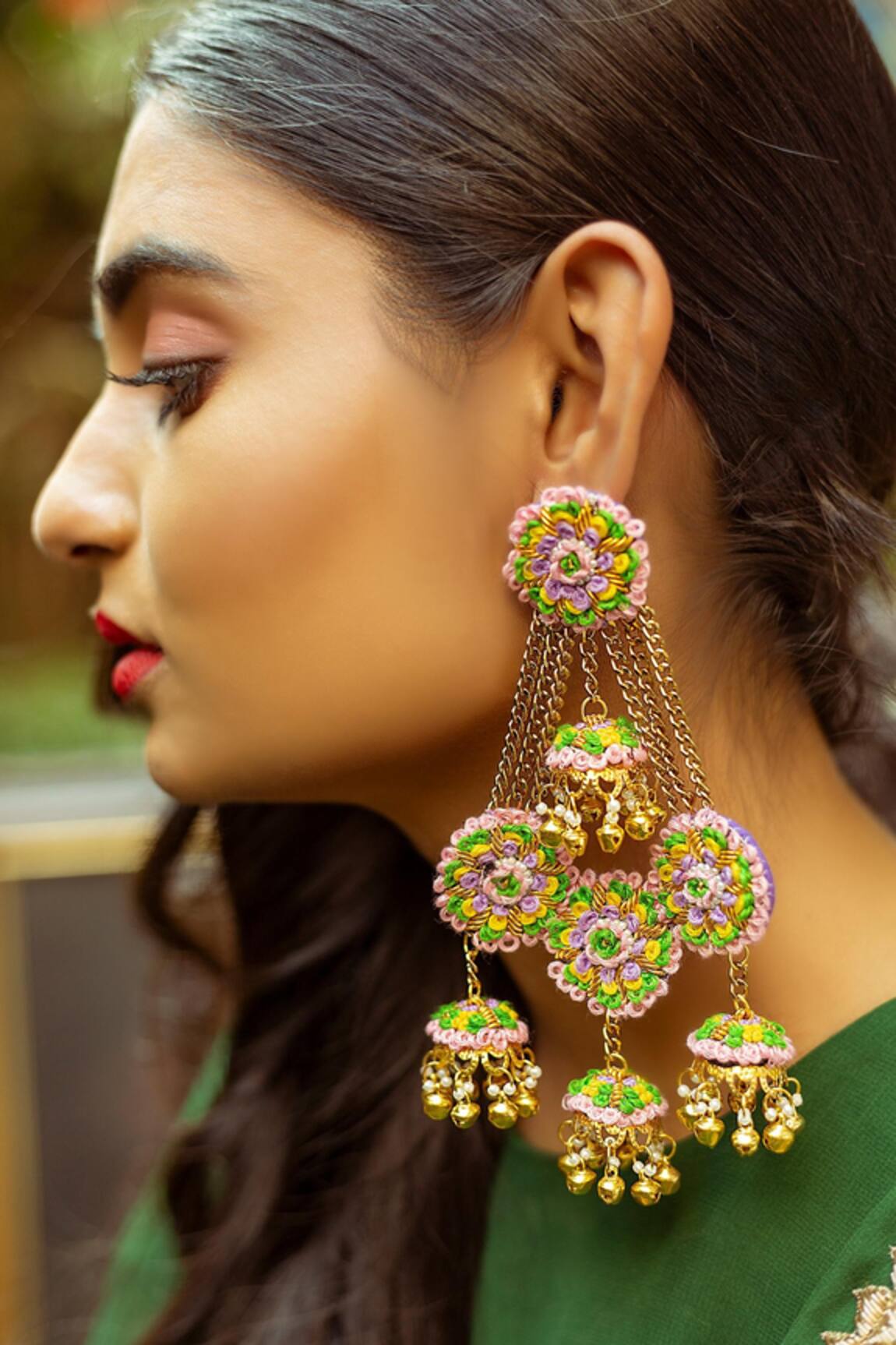 Kanyaadhan By Dhirajaayushi Hand Embroidered Layered Jhumkis 