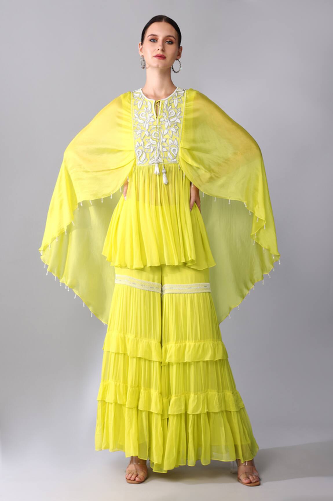 Keith Gomes Yoke Embroidered Cape Tunic & Palazzo Set 