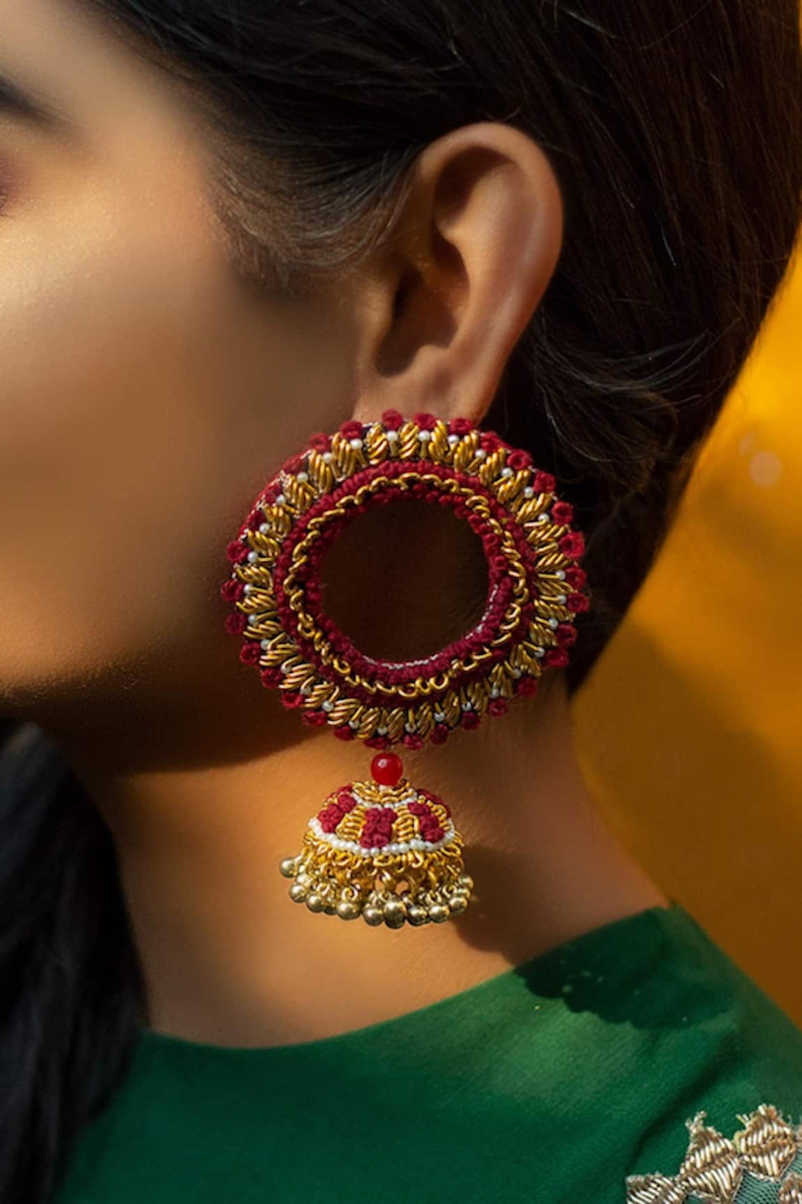 Kanyaadhan By Dhirajaayushi Thread Embroidered Jhumkas 