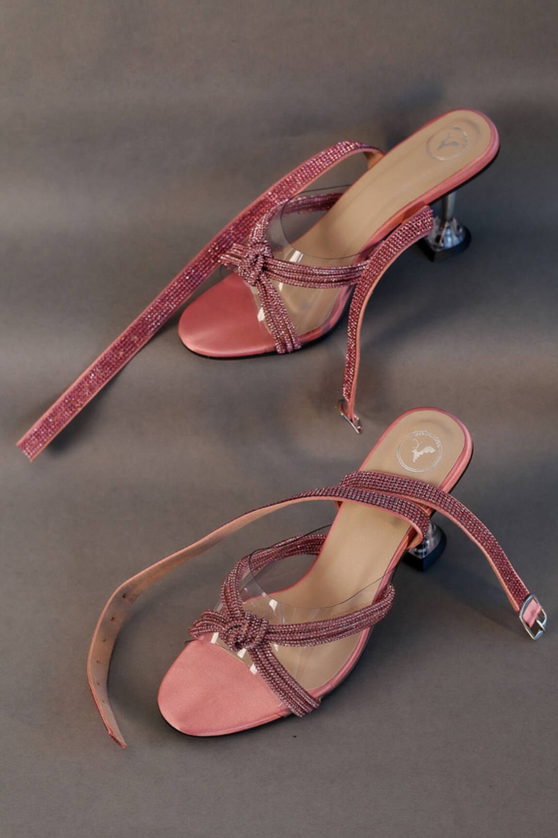 Sana K luxurious Footwear Embellished Rhinestone Spool Heels 