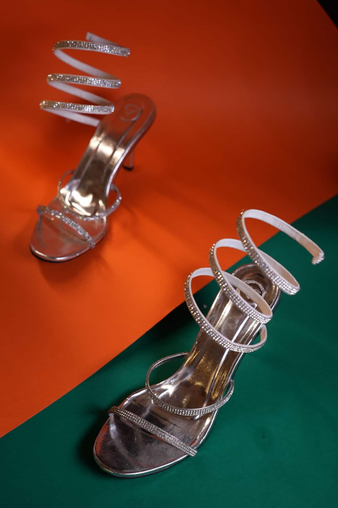 Sana K luxurious Footwear Embellished Stone Spring Strap Heels 