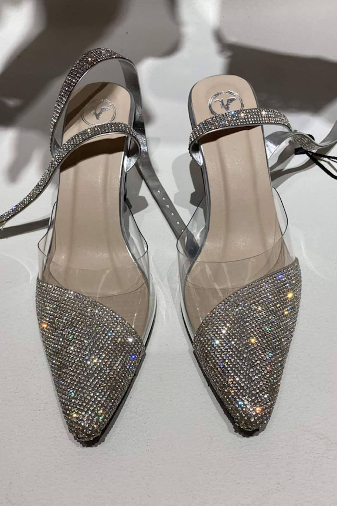 Sana K luxurious Footwear Sleek Cheek Embellished Rhinestone Heels 